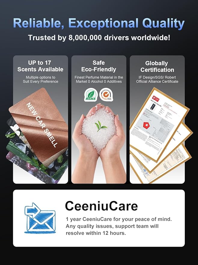 Ceeniu Smart Car Air Fresheners, New smell experience by Ultrasonic mist, Auto On/Off, Powerful Built-in Battery, Long lasting natural fragrance, Adjustable car freshener, Bamboo scent - Bloomnest