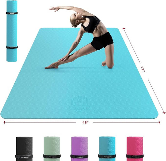 HAPBEAR Extra Large Yoga Mat - 72"x48"/78"x54", 1/4" & 1/3" Thick, Non-Slip, Durable, Eco-Friendly, Wide Exercise Mat for Home Workouts, Yoga, Pilates, Stretching, Meditation (Barefoot Exercise) - Bloomnest