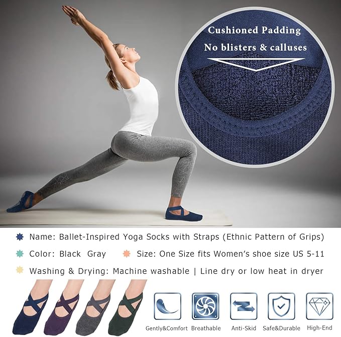 Ozaiic Pilates Socks for Women Non Slip Grip, Yoga Socks with Grippers for Barre, Hospital, Ballet, Dance, Barefoot Workout - Bloomnest