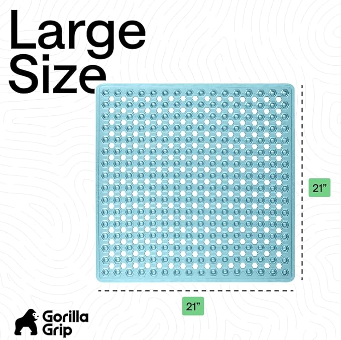 GORILLA GRIP Patented Square Shower Stall Mat, Small Bathtub Floor Mats for Stand Up Showers, Suction Cups and Drainage Holes, Machine Wash, Soft on Feet, Bathroom Accessories 21x21 Inch, Turquoise - Bloomnest
