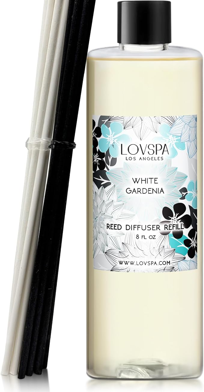 LOVSPA White Gardenia Diffuser Oil - Essential Oils for Diffuser Refill & Air Freshener Room Spray - Long-Lasting & Natural Home Fragrance, Scented Oil for Diffusers, USA Made, 8 oz - Bloomnest