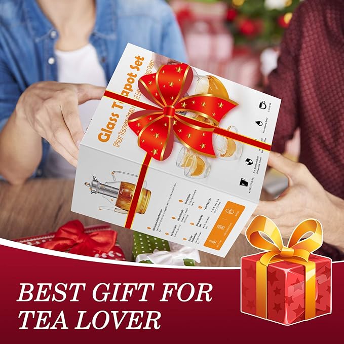 Tea Pot Set – 1200ml Glass Teapot with Removable Stainless Steel Infuser, and 4 Glass Teacups, Stovetop Safe Tea Kettle Gift Set, Blooming and Loose Leaf Tea Maker Set - Bloomnest