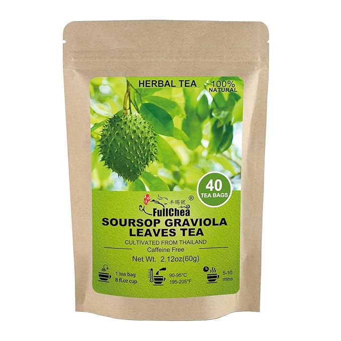 FullChea - Soursop Leaves Tea Bags, 40 Teabags - Premium Soursop Graviola Leaves - Hojas De Guanabana Tea - Non-GMO - Caffeine-free - Improve Digestion, Support Healthy Skin & Sleep - Bloomnest