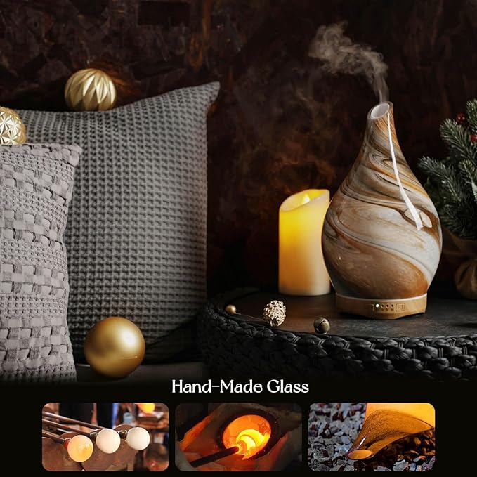 Porseme 280ml Glass Essential Oil Diffuser Aromatherapy Ultrasonic Cool Mist Humidifier 7 Running Hours Waterless Auto-Off Air Diffusers for Sleeping, Yoga, Office Working, Spa and Rest (Deep Desert) - Bloomnest