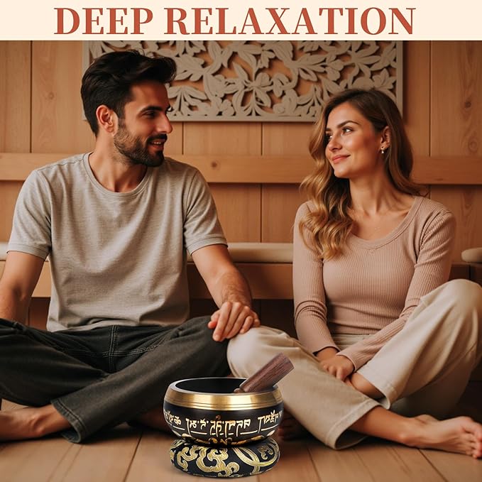 AKLOT HandMade Meditation Singing Bowl: Tibetan Sound Bowl Set with Pure Tone, Sound Bath Bowl with Cushion, Mallet, Carry Bag, Spiritual Gift for Chakra Clearing, Yoga, Prayer, Relaxation (5 Inch)