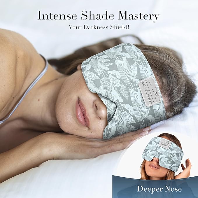 LC-dolida Sleep Mask with Bluetooth Headphones, Extra Large Silk Eye Mask for Sleeping Side Day Sleepers, Sleep Headphones Bluetooth 5.4 for Women Men with Thin Speaker, Blackout, Comfort, Microphone
