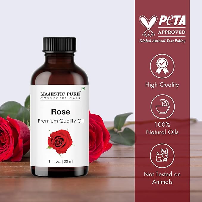 Majestic Pure Rose Essential Oil with Glass Dropper - 1 Fl Oz - 100% Pure and Natural Rose Oil - Premium Grade Essential Oils for Diffuser, Aromatherapy, Soap and Candle Making - Bloomnest