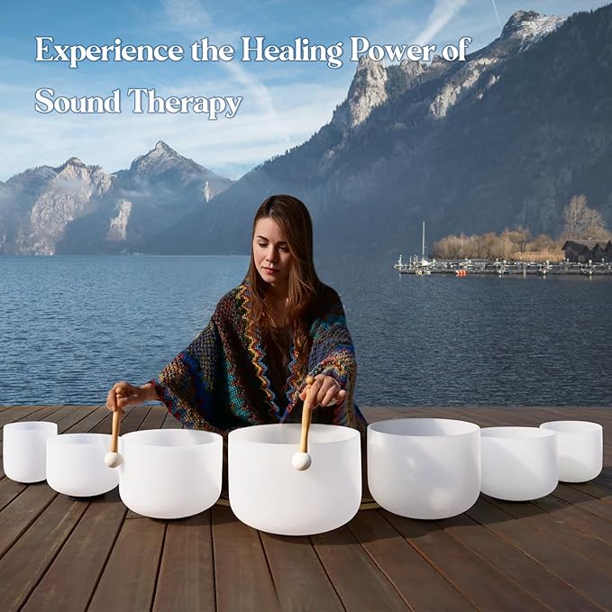 CVNC 432HZ 7-12 Inch Set Of 7 Pcs Frosted Quartz Crystal Singing Bowls With 2 Pcs Carrying Case bag Sound Healing - Bloomnest