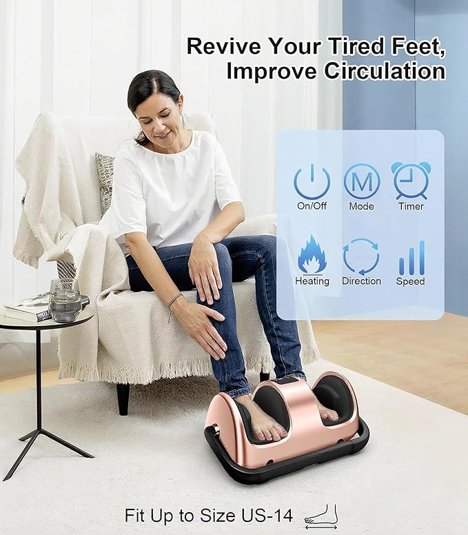 CARESKY® Shiatsu Foot Massager with Heat, Rolling Deep Kneading, Feet Massager Machine for Plantar Fasciitis, Neuropathy Pain, Size up to 14", Multiple Modes