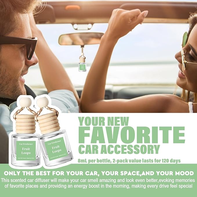 HoogaLife Car Air Freshener Diffuser 2 Pack Hanging Fruit Loops Car Air Freshener for Women 45+ Days Long Lasting Fragrance Made in USA (F22) - Bloomnest