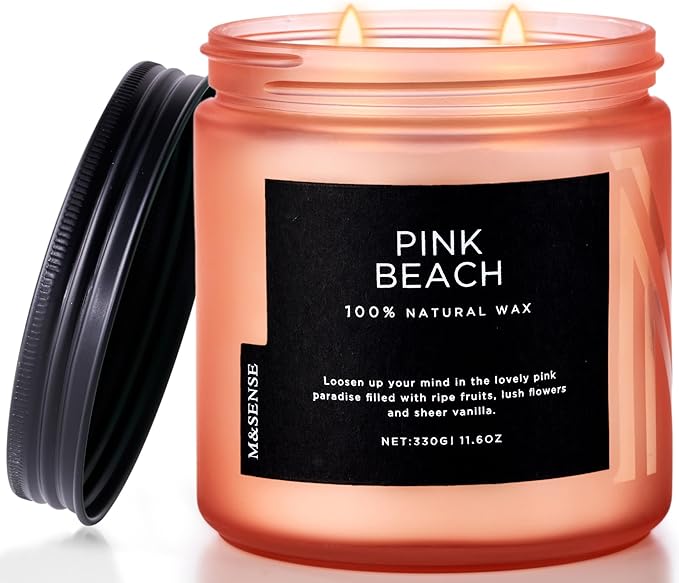 M&SENSE Pink Beach Sands Jar Candle, 11.6oz Pineapple & Coconut Scented Natural Soy Candles for Home Scented, 70 Hour Burn Time, Home Decor Gift for Women, Friends, Family, Colleagues, Couples - Bloomnest