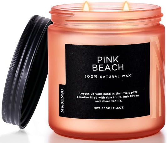 M&SENSE Pink Beach Sands Jar Candle, 11.6oz Pineapple & Coconut Scented Natural Soy Candles for Home Scented, 70 Hour Burn Time, Home Decor Gift for Women, Friends, Family, Colleagues, Couples - Bloomnest