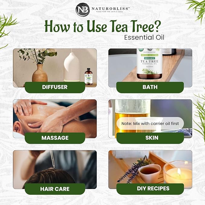 NaturoBliss Organic Tea Tree Essential Oil, 100% Pure Therapeutic Grade, Premium Quality Tea Tree Oil, 1 fl. Oz / 30 ml - Perfect for Aromatherapy and Relaxation (Tea Tree, 30ml) - Bloomnest