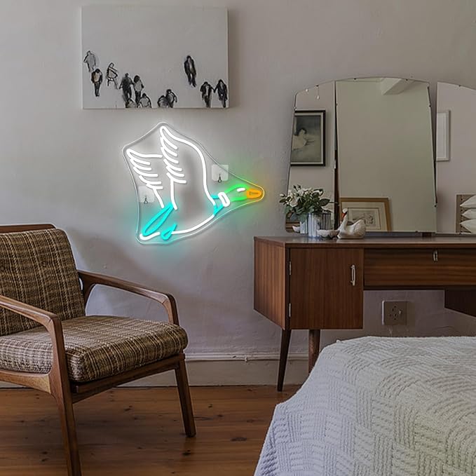 Lucunstar Goose Neon Sign Animal Neon Signs for Wall Decor White LED Light for Party Decorations USB Connectivity Adjustable Brightness Light Sign for Home Wall Bedroom Decor Goose Birthday Decor - Bloomnest