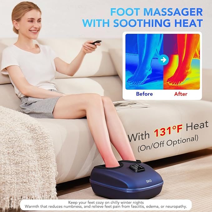 SKG Shiatsu Foot Massager with Heat and Remote for Pain Relief, Electric Feet Massage Machine with 3 Massage Compression Modes Relieve for Plantar Fasciitis Neuropathy, Size 13 for Men Women, 2025 - Bloomnest