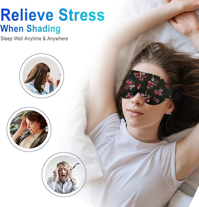3D Sleep Mask, 100% Blackout 3D Contoured Sleep Eye Mask, Comfortable & Super Soft Sleeping Mask with Adjustable Straps for Women, Men, Sleeping Travel Yoga Naps (Floral) - Bloomnest