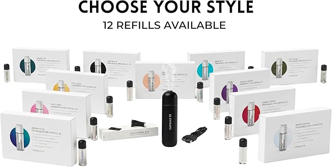 Car Perfume Starter Pack, Car Air Freshener, Ultrasonic Aroma Diffuser, 6 Fragrances (White Crystal, Red Diamond, East Gold, Ocean Blue, Sweet Cherry, Light Pink) (White) - Bloomnest