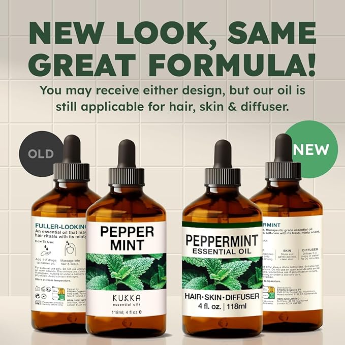 KUKKA Peppermint Essential Oils - 4 Fl Oz - for Hair, Skin, Diffuser, Aromatherapy & DIY Soap Making Scent - Bloomnest