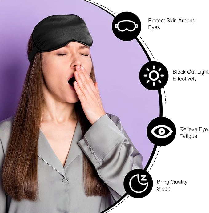 20 Pieces Silk Sleep Mask Eye Mask with Adjustable Strap Sleeping Cover Eye Cover Blindfold for Women Men Sleeping Travel(Black) - Bloomnest