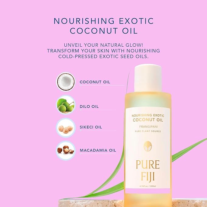 PURE FIJI Nourishing Exotic Coconut Body Oil, Frangipani (7.7 fl oz/230ml) - Bloomnest