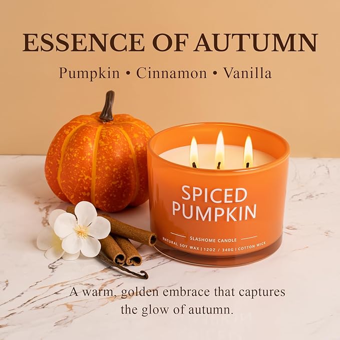 Pumpkin Spice Fall Candle, Large 3 Wick 12oz Luxury Candle, Elegant Autumn Gift for Women & Men, 60+ Hour Burn Time & Non-Toxic, Cozy Fall & Halloween Home Decor - Bloomnest
