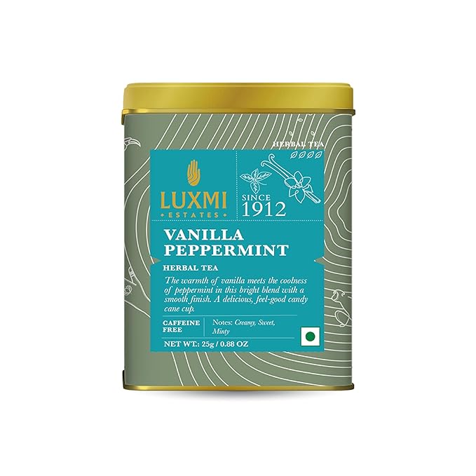 Luxmi Estates - Organic Peppermint Tea with Natural Vanilla Extract - Loose Leaf - 25g (12 Cups) Tea Bags, Limited Fall Tea With the Natural Sweetness of Vanilla, Perppermint Aids Digestion - Bloomnest