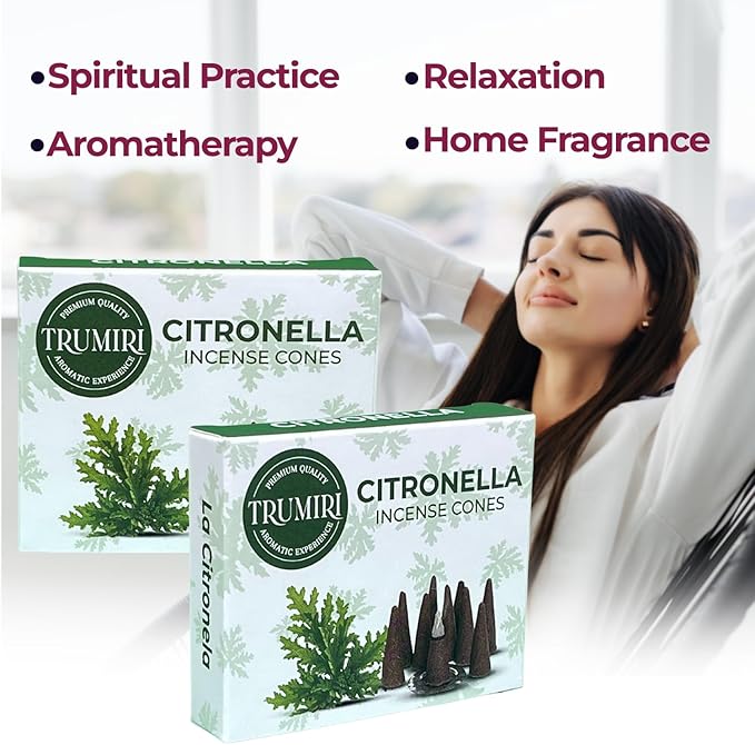 Citronella Incense - Pack of 60 Cones, 6 Packs of 10, Scented TRUMIRI