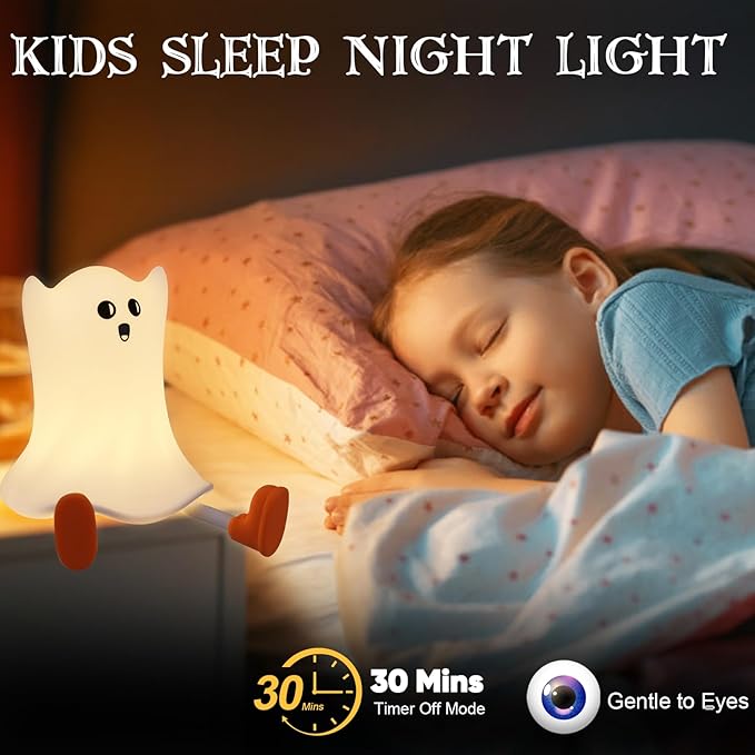 Ghost Night Light Silicone Cute Halloween Ghost Decor Night Light for Breastfeeding Squishy Ghost Nightlight Cordless Rechargeable Dimmable Touch Fun Bedside Light Lamp for Halloween Gifts - Bloomnest