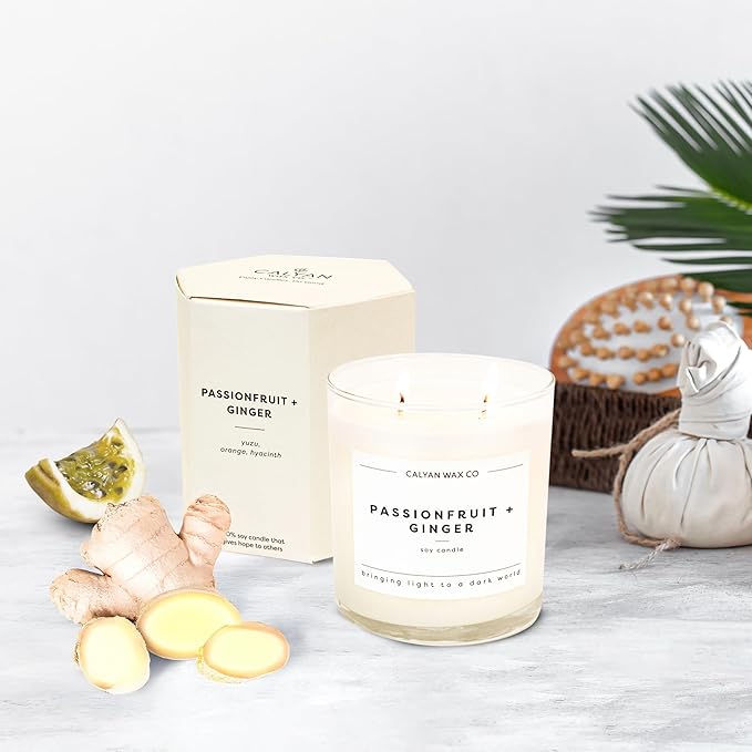 Calyan Wax Co. Passionfruit & Ginger 3 Wick Scented Candle - 43 Hour Burn - Luxury 3 Wick Soy Candles - Non Toxic Soy Wax Candles - Long Lasting Large Glass Jar Candle for Home - 14.9oz - Bloomnest