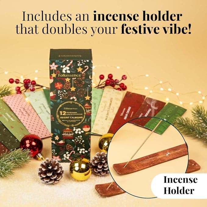 Folkulture Christmas Advent Calendar 2025 - Incense Sticks | Pack of 240 Organic Incense | Non-Toxic, Slow Burning Insense for Gifts for Women | Holiday Scented Calendars - Bloomnest