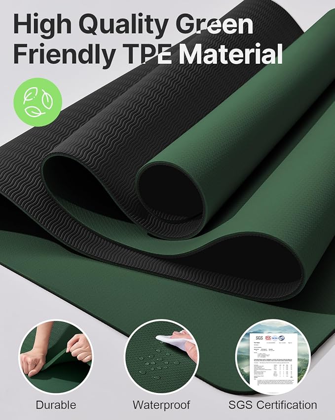 Yoga Mat,Non-Slip TPE Exercise Mat(1/4 Inch) for Pilates, Fitness & Barefoot Workouts, Home Gym Studio with Strap & Bag - Bloomnest