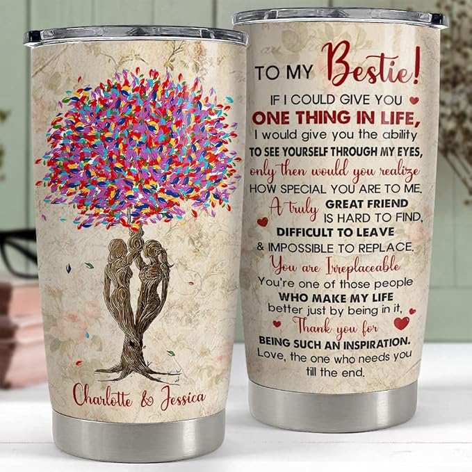 SANDJEST Personalized Best Friend Tumbler Bestie Tree 20oz 30oz Tumblers with Lid Gift for Women Girl Best Friends Besties Soul Sisters Christmas Birthday - Bloomnest
