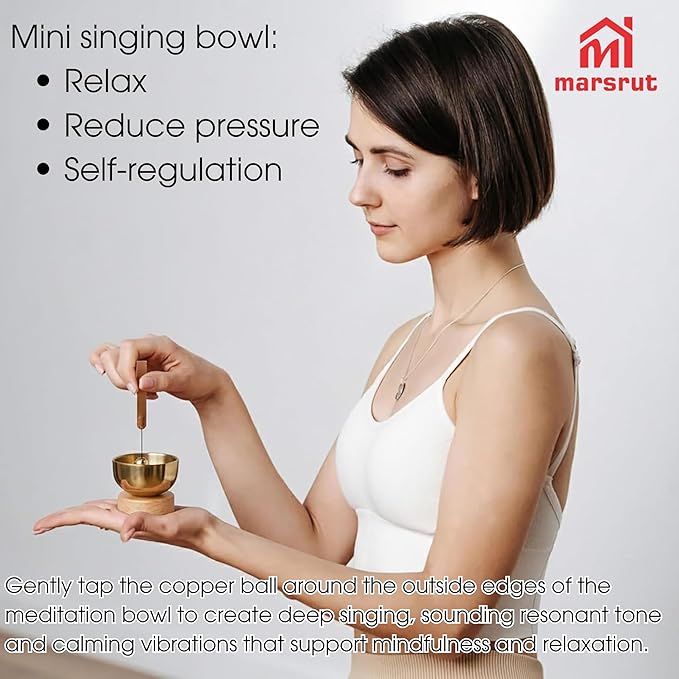 Mini Singing Bowl Set – 2.36" Tibetan Handcrafted Brass Sound Bowl for Meditation, Yoga, Relaxation, Mindfulness, Self-Regulation, Chakra Healing, Stress Relief Therapy, Spiritual Gift for Women Men - Bloomnest