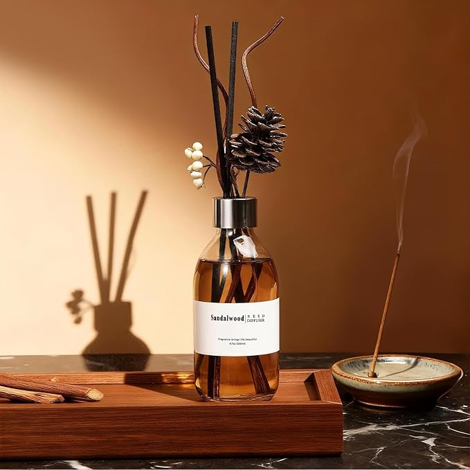 Clesh Reed Diffuser Set, 6.7 oz Sandalwood Scented Diffuser with Sticks, Home Fragrance Reed Diffuser for Bathroom Shelf Decor - Bloomnest