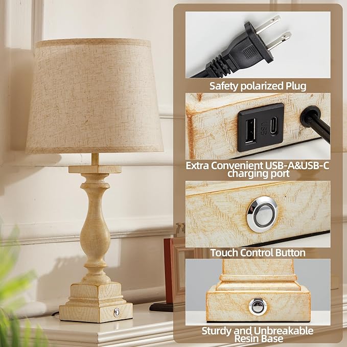 Touch Lamps for Bedroom Set of 2,Bed-Side Table Lamps with 2 USB Ports, Bedroom Lamps with 3-Way Dimmable,23" Tall Table Lamps for Living Room/Night-Stand, Bonus 2 Bulbs - Bloomnest