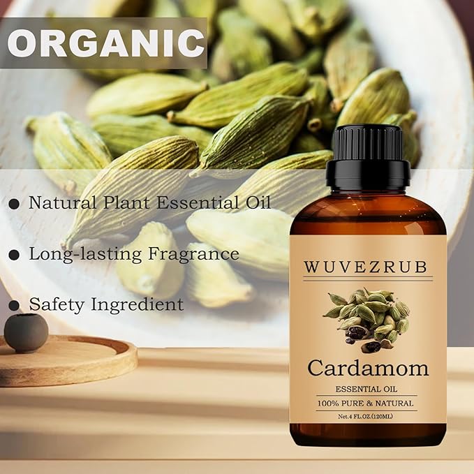 Cardamom Essential Oils 120ML, 100% Pure and Natural Essential Oil for Aromatherapy Diffuser - 4 Fl Oz/Cardamom WUVEZRUB