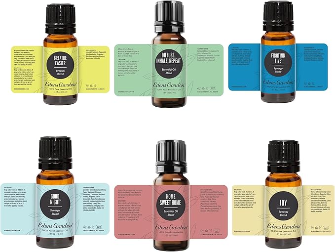 Edens Garden Top Essential Oil Blends 6 Set – 100% Pure Therapeutic Grade, Undiluted Natural Aromatherapy Oils for Diffusers & Home – Includes Fighting Five, Good Night & Joy, 10 ml/ 6 Pack - Bloomnest