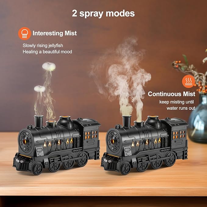 Train Diffuser 300ml, Aromatherapy Diffuser Cool Mist Ultrasonic Aroma Train Diffuser with Remote Control 2 Light 2 Mist Mode Auto Shut-Off for Bedroom Office Hotel(Black) - Bloomnest