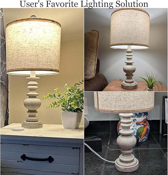BOBOMOMO Tradition 20" Rustic Table Lamp Set of 2 for Living Room Bedroom Bedside Desk Lamps Bedroom Nightstand Vintage Lamps Linen（Suitable for Decorating Small Areas） - Bloomnest
