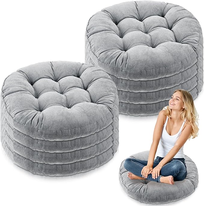 Jerify 8 Pcs Round Floor Pillows Cushions 22 x 22 Inch Large Flexible Seating Cushion Classroom Furniture Floor Pillow for Kids Adults Home Daycare Preschool Yoga Meditation Gift (Light Gray) - Bloomnest