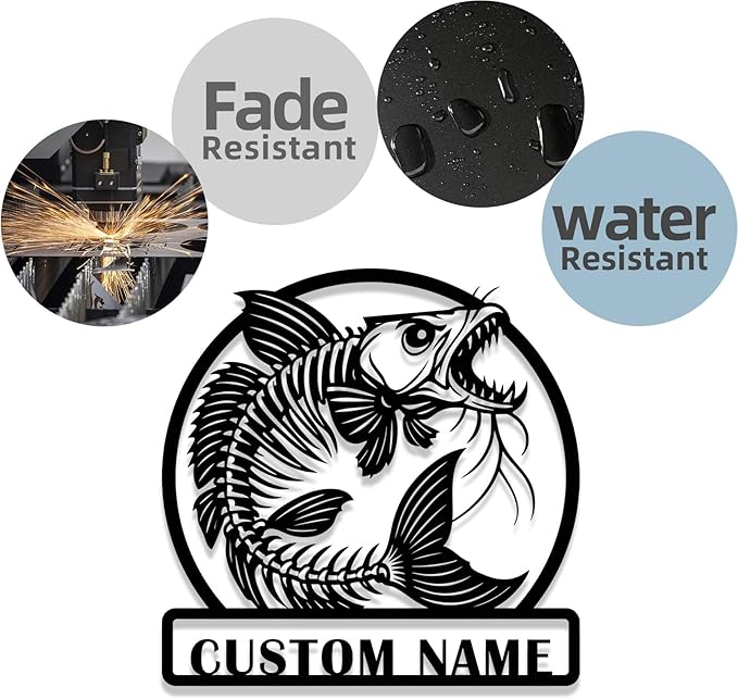 Personalized Catfish Metal Sign – Custom Name Fishing Wall Art – Iron Decoration for Cabins, Lake Houses, Man Caves, and Outdoor Spaces (Catfish-4) - Bloomnest