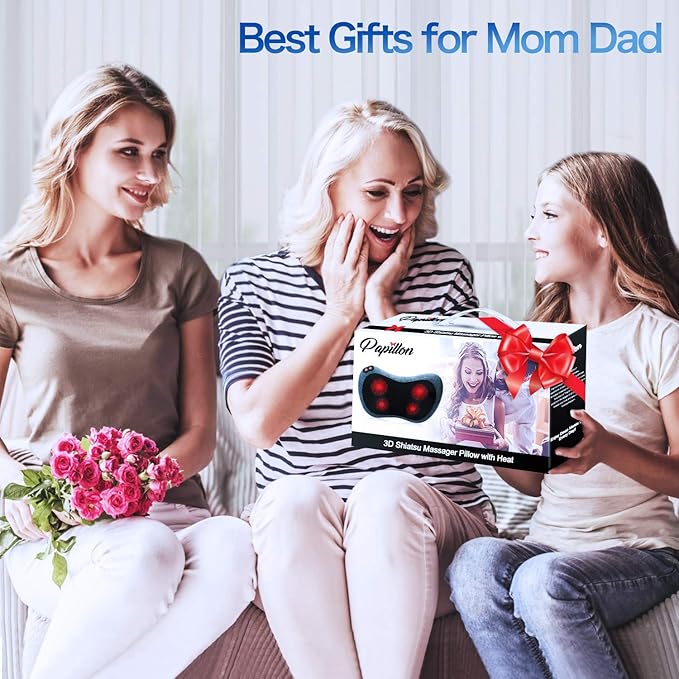 Papillon Neck Massager,Shiatsu Electric Back Massager with Heat,Neck Back Pain Relief Gifts for Mom/Dad/Women/Men,Deep Tissue Kneading Massage Pillow for Shoulder,Legs,Foot,Body Muscle Fatigue Relief - Bloomnest