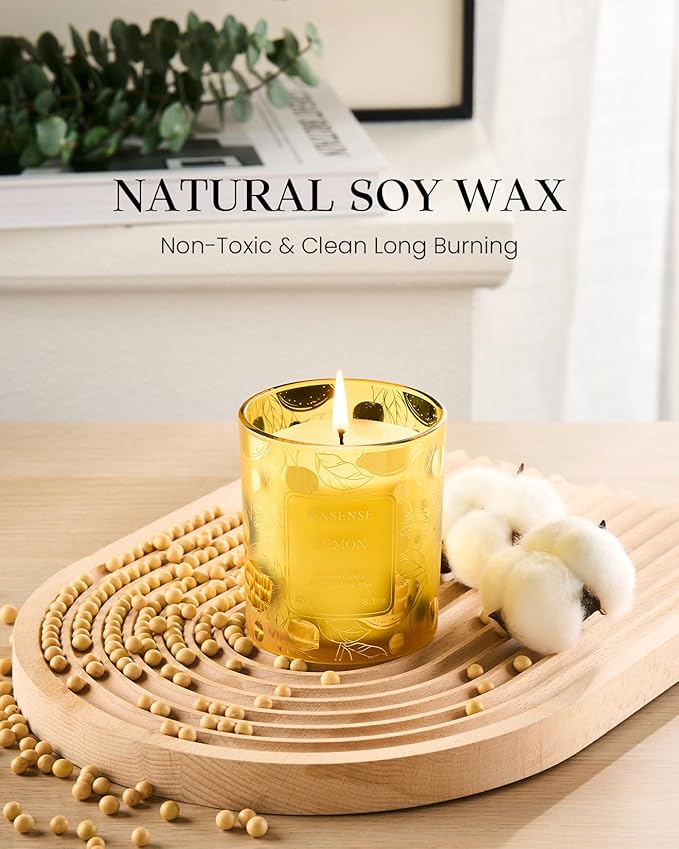 M&SENSE Lemon Scented Vegan Soy Candles, No Toxin 8.1oz 42-Hour Long Burning Time,Calming Stress Relief Candles for Home Fragrance Office,Fall Winter Thanksgiving Christmas Gifts Housewarming Gift - Bloomnest