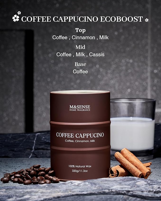 M&SENSE Coffee Cappucina Scented Candles, Soy Natural Wax Candle 11.3oz 70 Hours Long Lasting Burning, Strong Coffee Aroma Candle Unique Housewarming Appreciation Gifts - Bloomnest