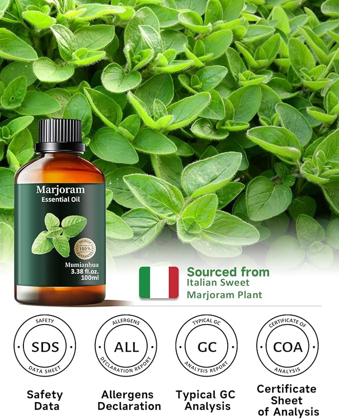 Pure Marjoram Essential Oil, Mumianhua Natural Marjoram Oil for Diffuser, Room Spray, Massage, Humidifier & Air Purifier, Skin, Soothing Comfort, Evening Ease, Outdoor Protection 3.38 Fl Oz - Bloomnest