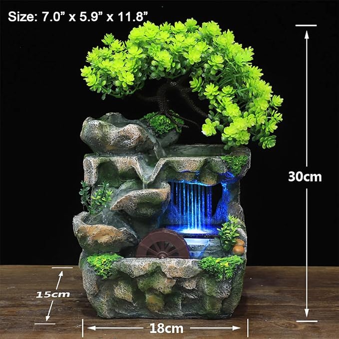 Rockery Stream Tabletop Fountain, Zen Meditation Indoor Waterfall Feature with Automatic Pump and Switch, Desktop Fountain for Home Office Bedroom Decoration (D) - Bloomnest