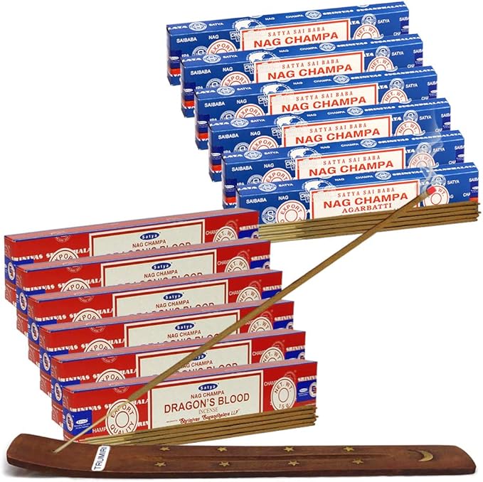 Nag Champa Incense Sticks And Dragon'S Blood Incense Sticks With Incense Holder Bundle For Home Fragrance And Spiritual Décor TRUMIRI