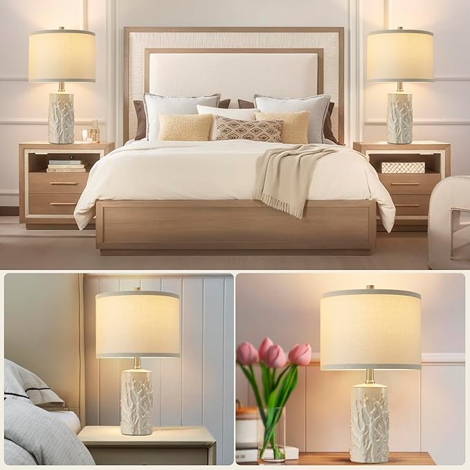Luvkczc Modern Ceramic Table Lamps Set of 2 for Living Room White Desk Lamps for Bedroom Decor Farmhouse Table Lamp nightstand lamp for Office Dorm - Bloomnest