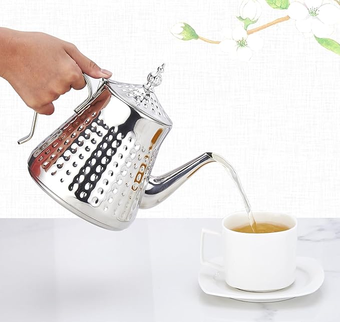 SANQIAHOME 1.2L(40oz) Stainless Steel Hammer Patterned Teapot With Removeable Infuser,Loose leaf cover,Silver - Bloomnest