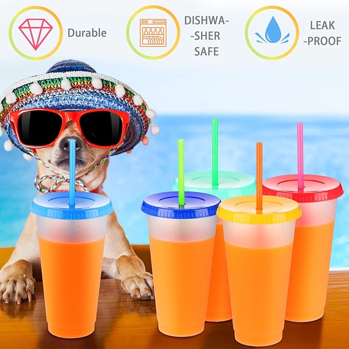 Honeydak 60 Pack Tumbler with Straw and Lid Bulk Water Bottle Iced Coffee Travel Mug Cup Reusable Plastic Cups for Party Birthdays 24-27 oz (Stylish Color) - Bloomnest